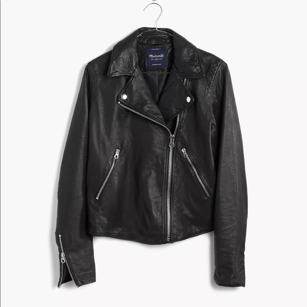 Madewell Washed Leather Motorcycle Jacket XS True Black
